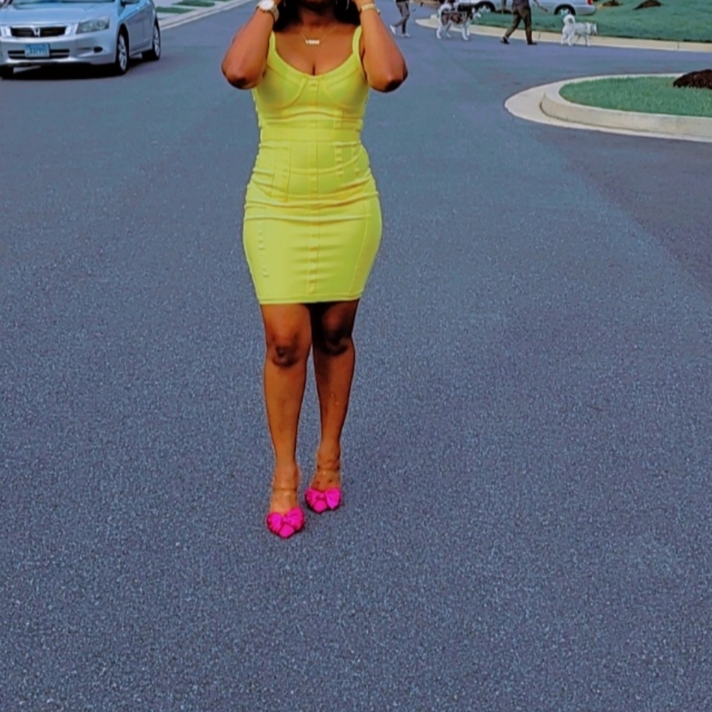 Bandage short yellow dress